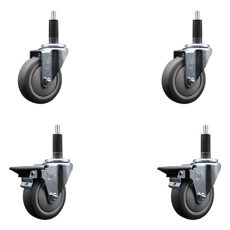 Service Caster 4'' Thermoplastic Rubber Wheel Swivel 1'' Expanding Stem Caster Set 2 Brakes, 4PK SCC-EX20S414-TPRB-2-PLB-2-1